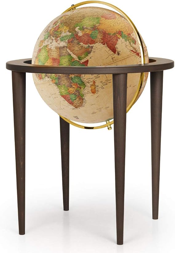 Waypoint Geographic Normandy Globe, 16” Decorative Standing Floor World Globe, 4-Leg Stand, Multi-Directional Mounting, For Home, Library, or Office Decor, Antique