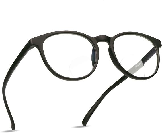 LifeArt Bifocal Reading Glasses with Round Lenses, Blue Light Blocking Glasses for Women Men (Black,+0.00/+ 1.00 Magnification)