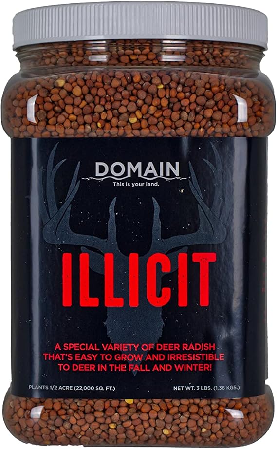 Domain Outdoor Illicit Food Plot Seed, Fast Growing Variety of Deer Radish, Perfect Seed for Spring, Summer or Fall, Leafy Greens, Sugar-Filled Tap Root, Up to 8 Tons of Forage Per Acre, 1/2 Acre