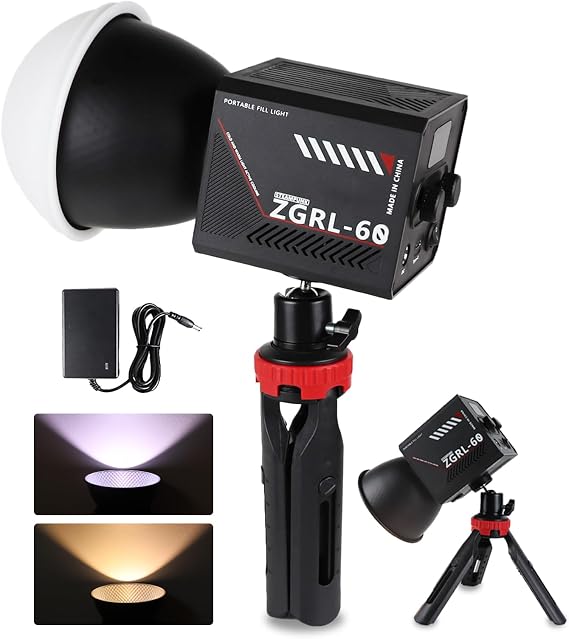 60W COB LED Video Light Handheld Portable with 8000 mAh Battery Dual-Color Photography Lighting Spotlight for Studio, Streaming, Phone Video, 2800K-6500K, 8 Lighting Effects, CRI 95