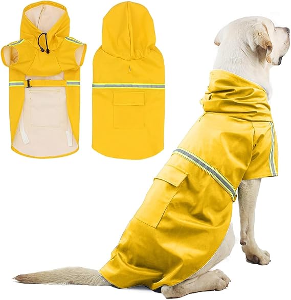 PETCUTE Dog Raincoat, Waterproof Dog Rain Jacket with Hood, Dog Rain Coat with Leash Hole, Reflective Pet Raincoat for Small Medium Dogs, Lightweight Puppy Rain Jacket with Pocket