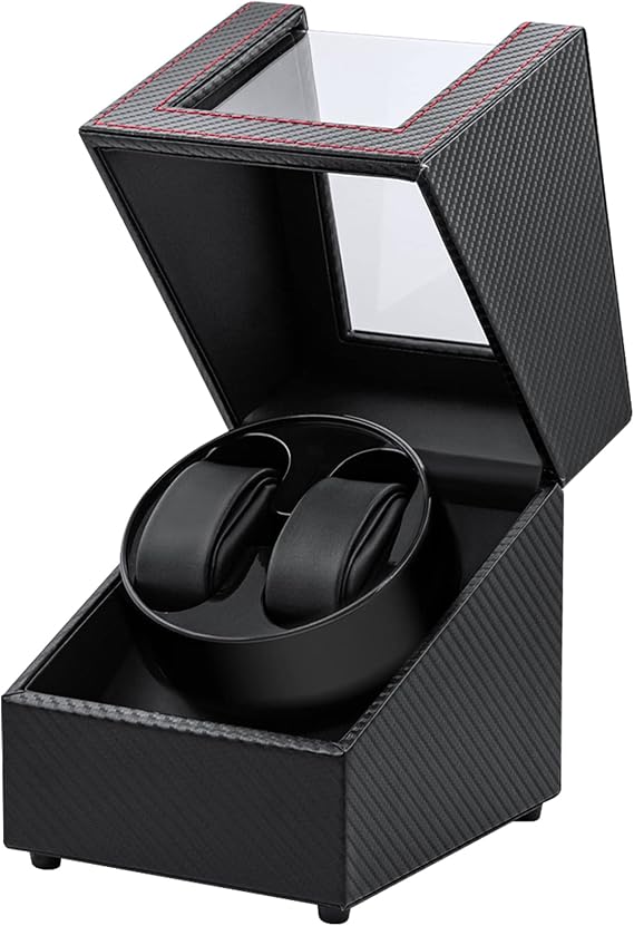 Mcbazel Watch Winder for Automatic Watches, Double Automatic Watch Winder Box with Quiet Japan-made Motor, 2 Slots Watch Display Storage Rotation Wrist watch Box (Black Carbon Fiber Leather)