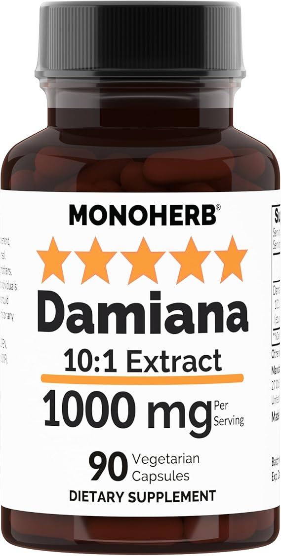 MONOHERB Damiana 10:1 Extract - 1000 mg per Serving - Serving Size: 2 Capsules - 45 Servings per Bottle
