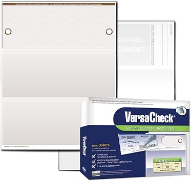 VersaCheck UV Secure Checks - 250 Blank Business Voucher Checks - Tan Elite - 250 Sheets Form #1000 - Check on Top