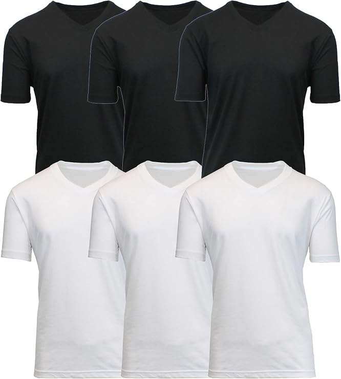 Galaxy by Harvic Men's 6-Pack Short Sleeve V-Neck Modern Fit Classic Tees (S-3XL)