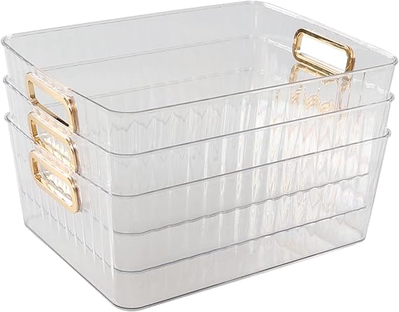 Bringer 4-Pack Clear Plastic Storage Bins, Pantry Storage Containers