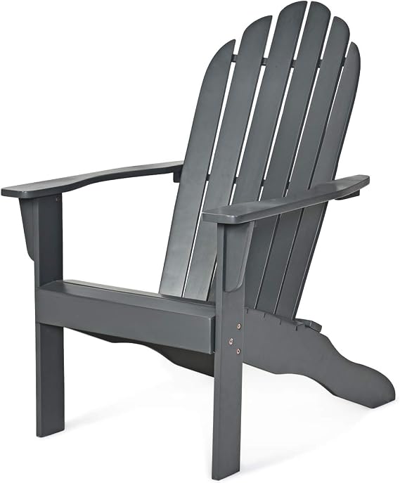 RELAX4LIFE Adirondack Chair, Acacia Wood Adirondack Lounge Chair, Weather Resistant Outdoor Chair for Patio Garden Yard Porch Deck, 350 LBS Weight Capacity, Wooden Fire Pit Chairs (1, Grey)