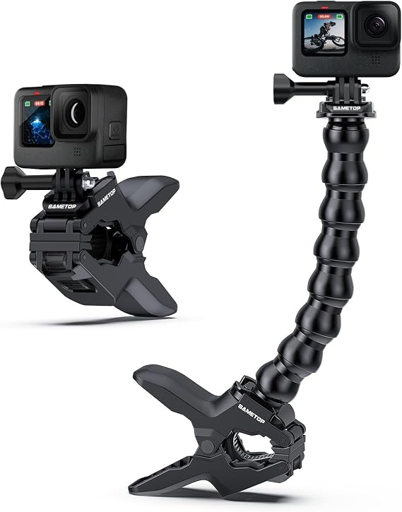Camera Clamp Clip Mount Jaws Flex Gooseneck Accessories for GoPro | for Go Pro Hero 13 12 11 10 9 8 7 6 5 4 Session 3+ 3 2 1 Mission Max DJI Osmo AKASO Action Cameras
