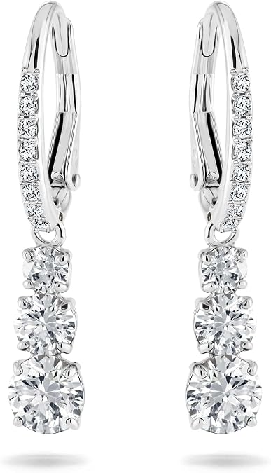 Swarovski Stilla Attract Trilogy Drop Pierced Earrings with White Crystals on a Rhodium Plated Setting with Hinged Closure