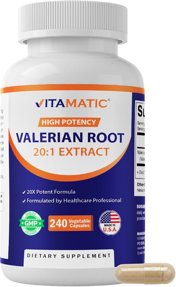 Vitamatic Valerian Root 20:1 Extract 250 mg, 240 Capsules