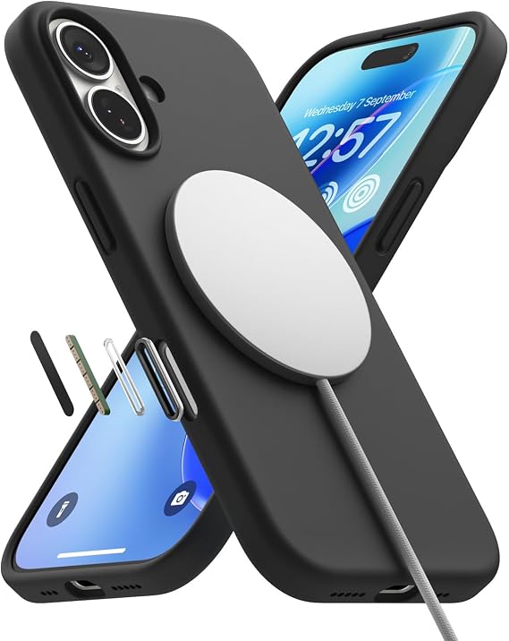 Ringke Silicone Magnetic for iPhone 17 Case [Compatible with MagSafe] Feels Velvety Slim Cute Soft Phone Cover for Women, Men - Black