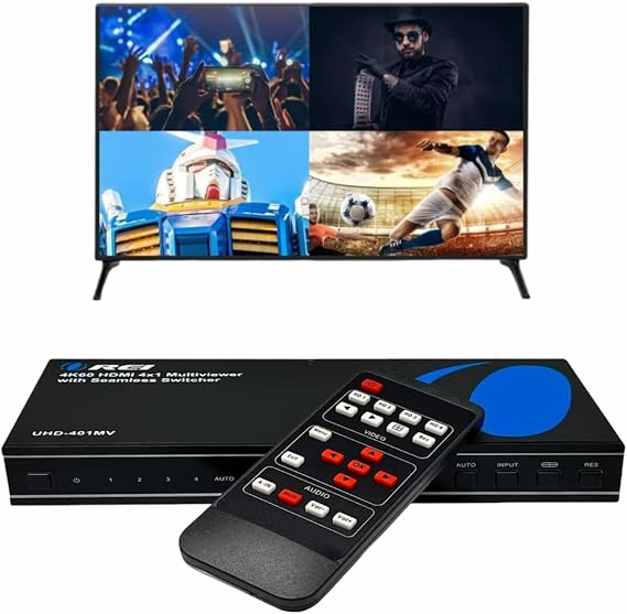 OREI 4x1 Multi HDMI Viewer Quad- 4K@60Hz RS-232 EDID IR Remote OSD HDCP 2.2