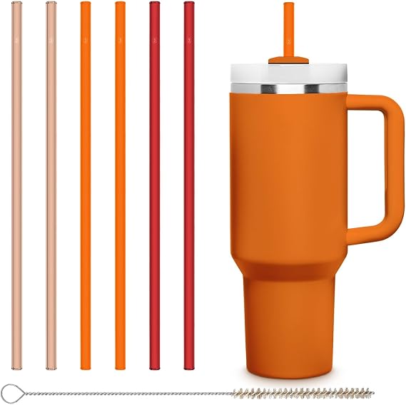 HALM Stanley Quencher Tumbler Glass Straws Red Orange Peach Reusable Replacement Straws for Tumbler with Handle Stainless Steel Drinking Cup Accessory BPA-Free & Dishwasher Safe