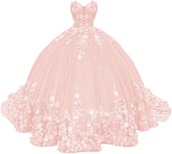 Zhangyo Strapless 3D Flower Quinceanera Dresses with Train Quince Dress