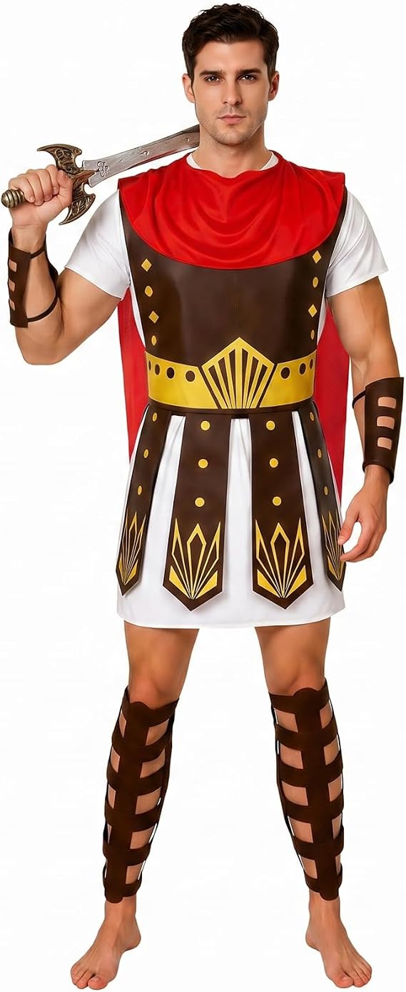 Abaodam Roman Soldier Costume Adult Fits Heights 5'5" to 6'1" for Halloween