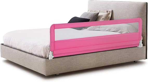 Bed Rail for Toddlers, 180CM Extra Long, Portable Safety Bed Guardrail w/Double Safety Child Lock, Foldable Baby Bed Rail Guard, Fit King & Queen Full Twin Size Bed Mattress (Pink)