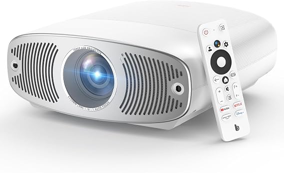 BETTDOW Google TV Projector,Netflix Officially Licensed 4K Support,Smart Movie Projector with WiFi 6 and Bluetooth,HDR 10+,Native 1080P,MAX 200" Display,Voice Control,Fully Enclosed Design