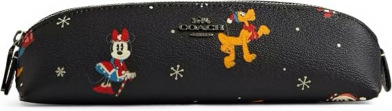 COACH Womens Pencil Case In Signature Canvas Leather (QB/Black Multi With DisneyHoliday Print)