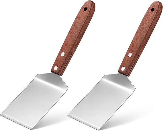 Newtay 2 Pcs Metal Small Spatula Wooden Handle Cookie Baking Scraper Turner