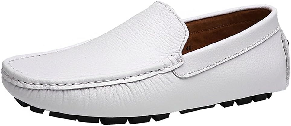 ANUFER Mens Faux Leather Stylish Moccasin Slippers Penny Loafers White SN9100 US8