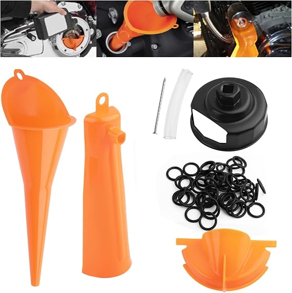 Compatible with Harley Oil Change Kit,All-in-One Motorcycle Oil Change Kit with Oils Filter Funnel,Oils Filter Wrench,50PCS Rubber O-Rings,Multi-Purpose Motorcycle Tool Kits