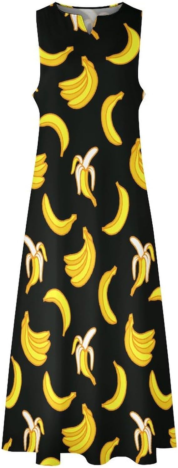 Women Sleeveless Maxi Skull Dress Summer Dress Casual Loose Split Long Maxi Vacation Dress with Pockets 5X-Large