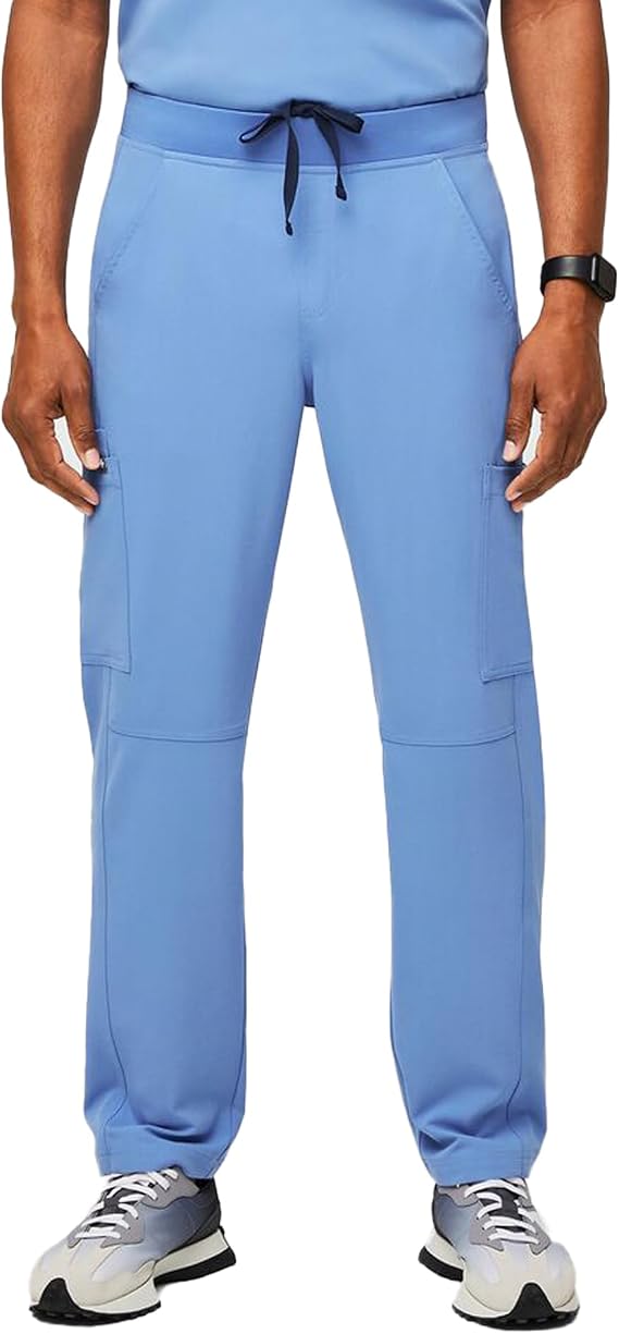 FIGS Axim Cargo Scrub Pants for Men Ceil Blue, L Tall