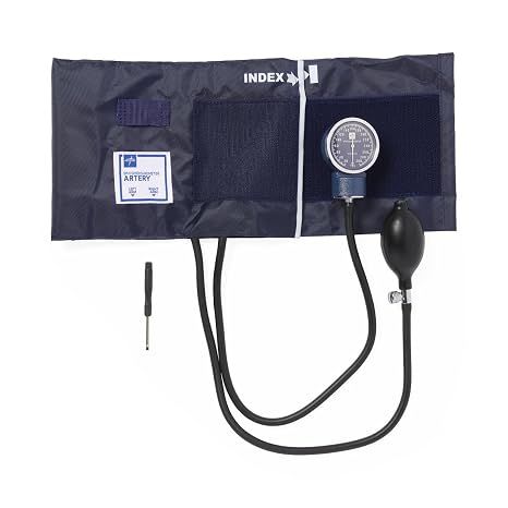 Medline Premier Handheld Aneroid Sphygmomanometer, Accurate Readings, Navy, Large Adult Blood Pressure Cuff