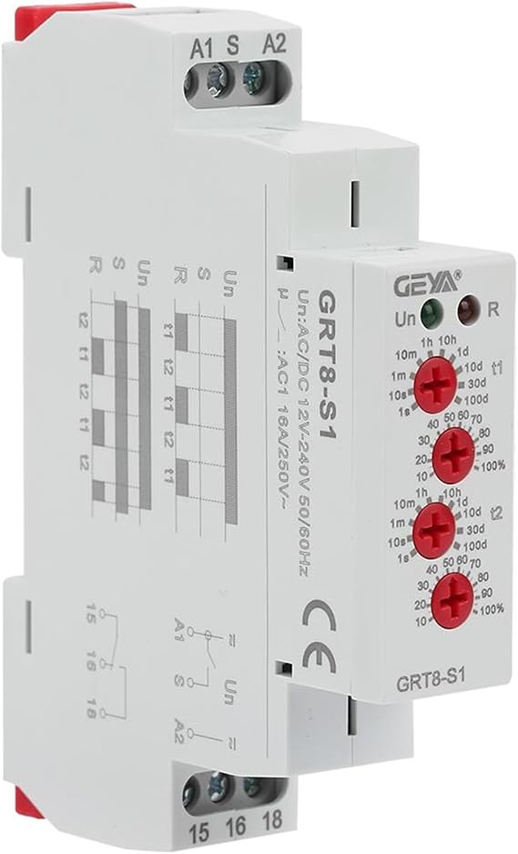 Jadeshay Delay Relay Asymmetric Cycle Time Relay Mini Asymmetric Cycle Timer ON/Off Repeat Cycle Time Relay AC/DC12-240V,GRT8-S1