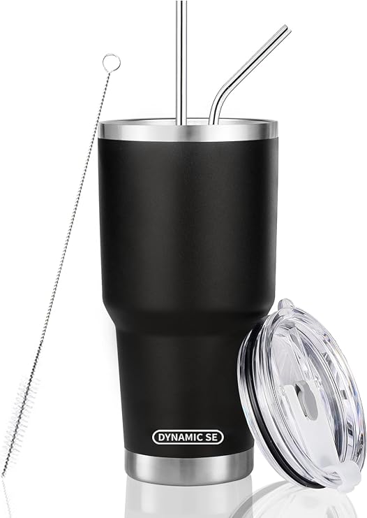 DS 30 oz Black Tumbler with Straw and Lid Insulated Travel Coffee Mug