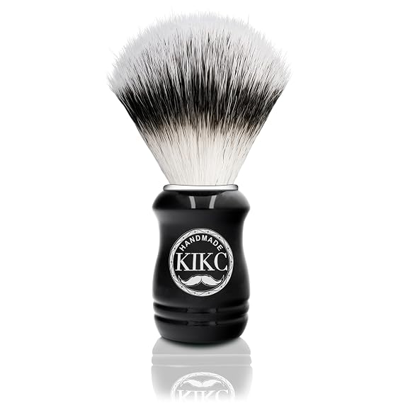 KIKC Hand Crafted Shaving Brush for Vegans, Synthetic Hair Bristle for Wet Shave, Comfortable ABS Handle Black Color, Best Gift for Bearded Man
