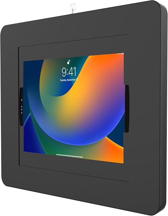 Kilitleme iPad Duvar Montajı - iPad Pro 12.9 inç, Surface Pro 3, 4, 5, 6, 7, 8, X için Tuş Kilidi ve İç Kablo Yönlendirmesi ile CTA Hırsızlığa Karşı Büyük Kilitleme Tablet Muhafazası - Siyah -