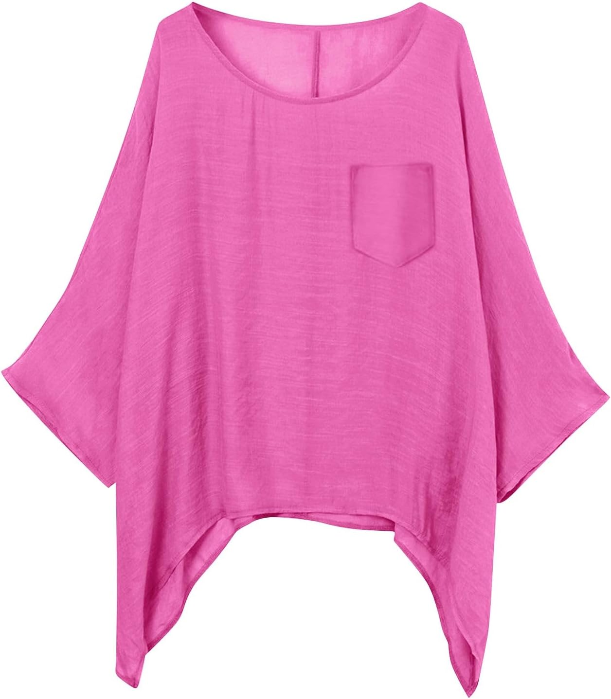 Women Cotton Linen Tshirt Tops Plus Size 34 Sleeve High Low Tunic Tees Comfy Soft Crewneck Flowy Blouses