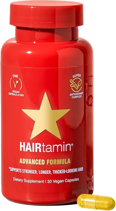 HAIRtamin Vegan Hair Vitamins for Faster Growth | All Natural Biotin Capsules to Support Healthy Hair, Skin and Nails | May Reduce Loss & Thinning | 30 Capsules