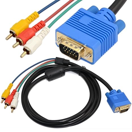 KUJOBUY 5FT / 1.5M VGA to 3 RCA Cable VGA Male Cable 15 pin Digital to Analog PC TV Video Cable AV Adapter HDTV Laptop PC DVD Display Cable Converter