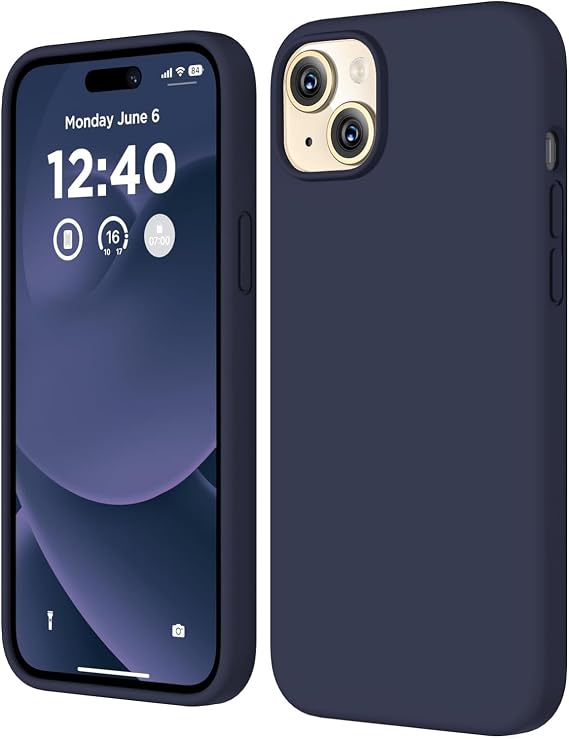 Compatible with URUCHI Apple iPhone 15 Case 6.1, Thin Liquid Silicone 3 Layer Fully Coated Soft Gel Rubber Phone Case Protective Cover 6.1 Inch, Navy Blue