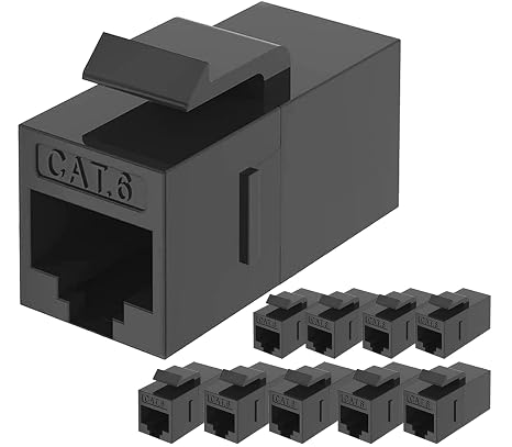 Cat6 Keystone Coupler RJ45 Ethernet Jack Insert 10 Pack Coupler Female to Female Inline Extender, Black