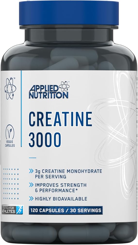 Applied Nutrition Creatine Monohydrate Capsules 3000mg Per Serving – High Strength Gym Supplement for Men & Women – Unflavoured Energy & Performance Support for Workout (120 Capsules – 30 Servings)