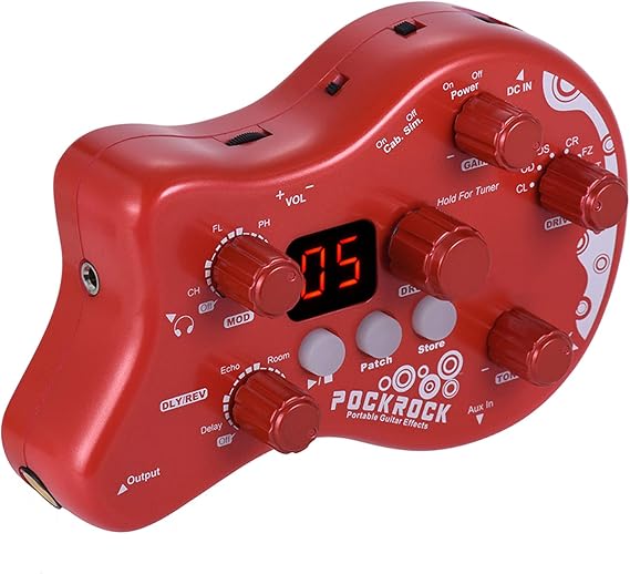 Distortion Pedal Guitar Multi-effects Processor Effect Pedal Guitar Effects Pedal 15 Effect Types 40 Drum Rhythms Tuning Function with Power Adapter (red) | guitar effects pedal with 15 effects, 40 drum rhythms, 32 patches, LCD display and tuning function.