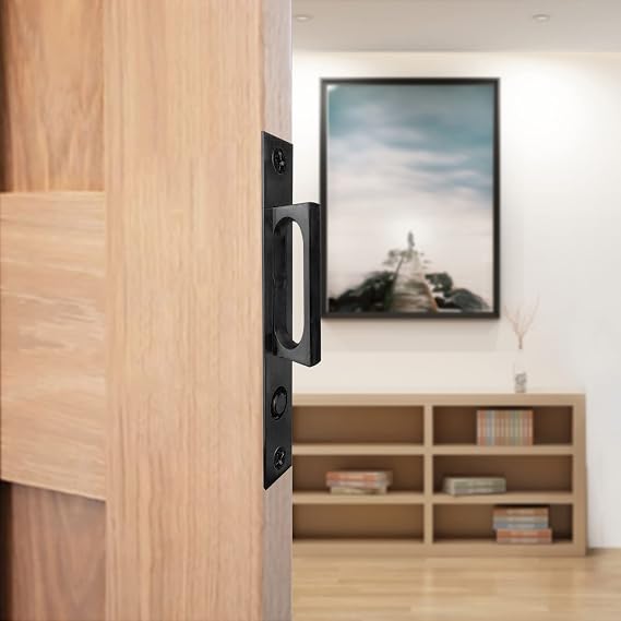 Pocket Door Edge Pull - Sliding Door Pull Handles Hardware,Pockets Hidden On The Side Pop-up Door Handles,Pull Ring is Larger and Easier to Use(Black, Edge Pull 2 Pack)