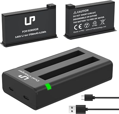360 ONE X2 Battery Charger Pack, Compatible with ONE X2 Action Camera, LP 2-Pack Replacement Battery & Dual Slot Charger
