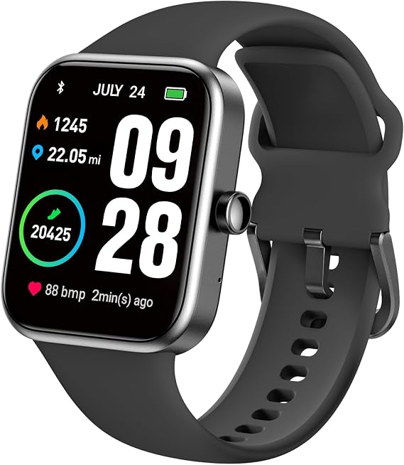 TOZO Smart Watch Alexa Built-in Fitness Tracker with Sleep Monitor, 5ATM Waterproof HD Touchscreen for Men Women Compatible with iPhone&Android Black