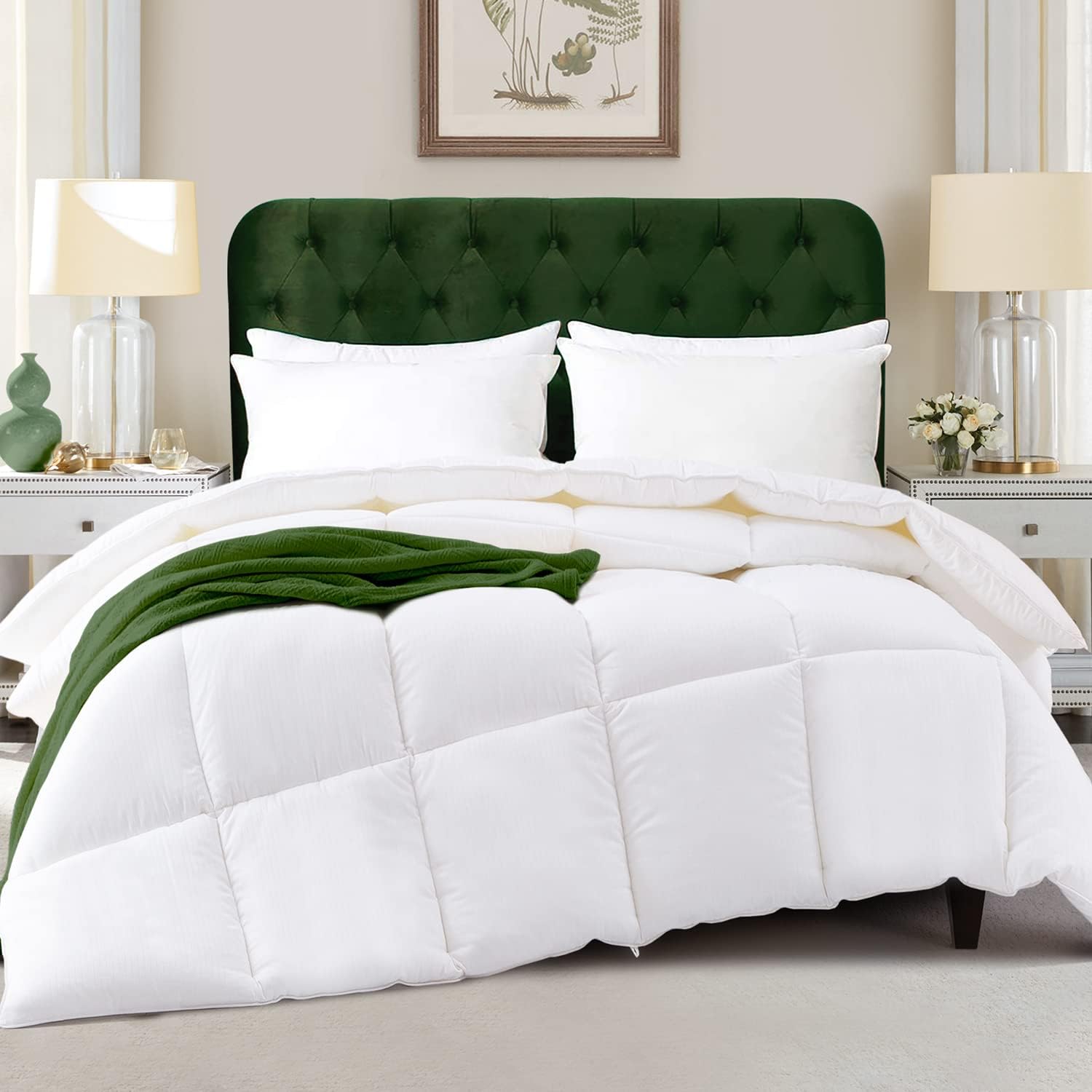 ELEMUSE King Size Duvet 10.5 tog, Down Alternative All Season Duvet with 100% Cotton Fabric, Anti-allergy, Luxury Hotel Quality Quilt, Lightweight and Warm White,225x220cm