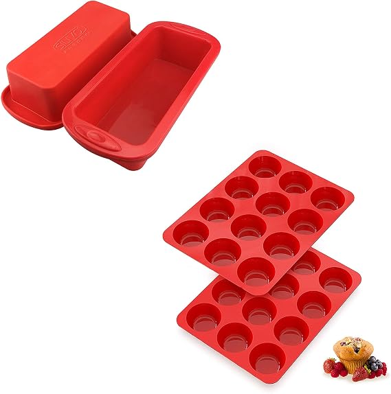 2x Silicone Bread Pans + 2x Silicone Muffin Pans