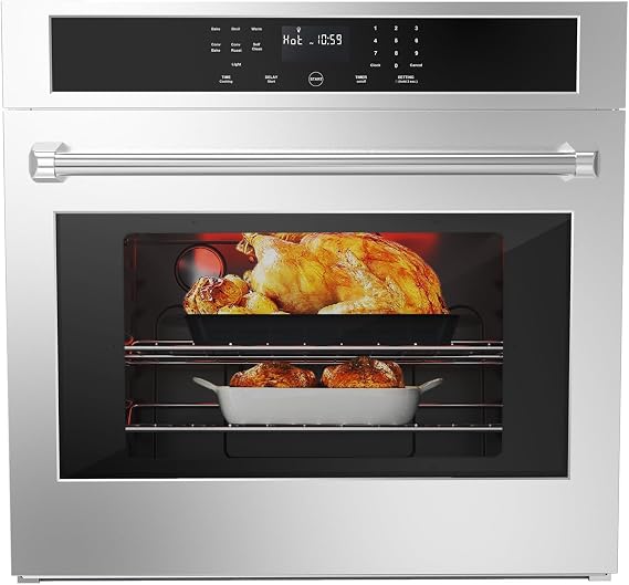 30 Inch Single Wall Oven, 4.8 Cu.ft Electric Built-in Convection Oven with Self Cleaning, Safety Lock, LED Touch Control, Stainless Steel Freestanding Range Oven for Kitchen Cabinet