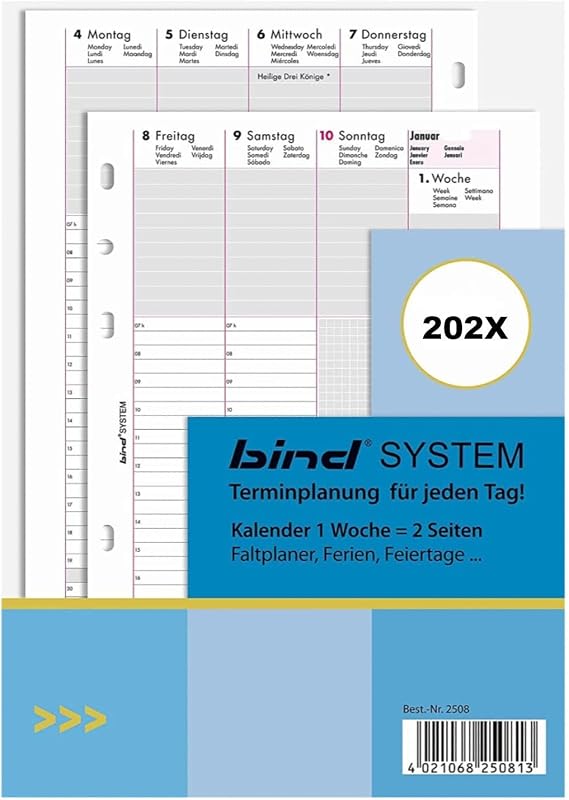 bind Calendar 2025 DIN A5 Calendar Insert Diary Daily Calendar 1 Week / 2 Pages B250825