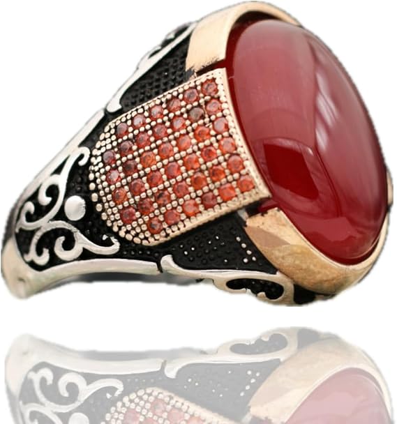 Agate Aqeeq Men Ring, Men Silver Ring 925, Red Aqeeq Ring Men, Turkish Ring Man, Ring With Stone, Gemstone Ring For Men