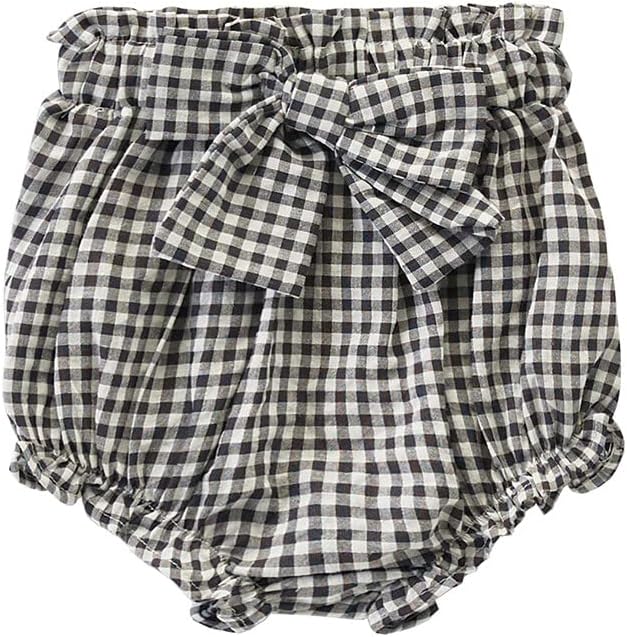 Toddler Baby Girls Plaid Bloomers High Waist Ruffle Bow Tie Diaper Cover Loose Harem Shorts