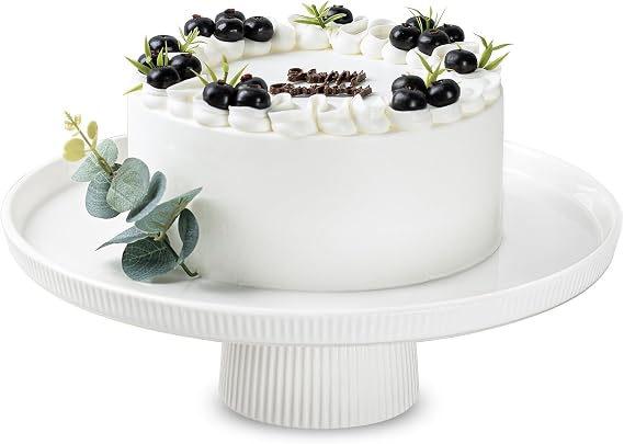 13 Inch Ceramic Cake Stand with Pedestal - White Round Cake Plate for Dessert Table Display, Elevated Cupcake Stand for Wedding, Birthday, Baby Shower, Tea Party, Holiday Entertaining