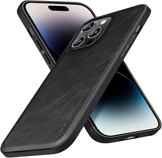 X-level PU Leather Case for iPhone 14 Pro, Shockproof, Raised Edges, Black